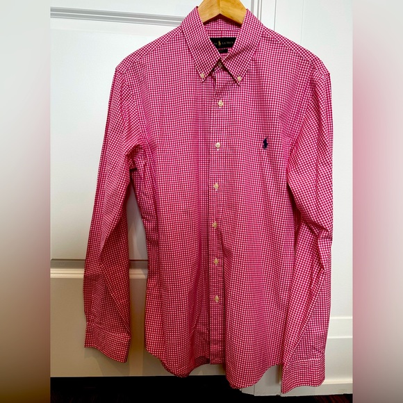 Ralph Lauren, large, slim fit, pink chequered button down shirt - Picture 1 of 2